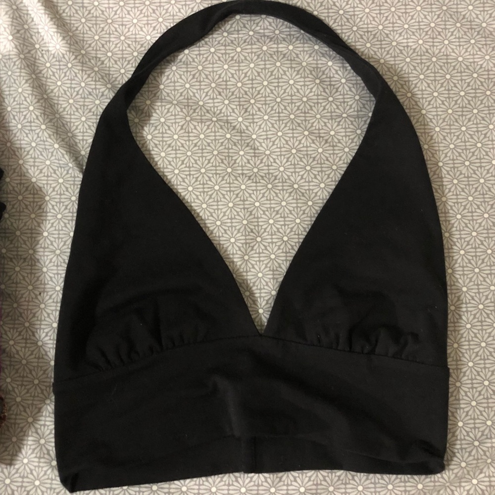Black backless halter top